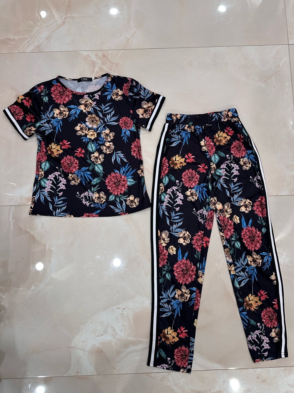 CBR Black Floral Track Pants & Top Set